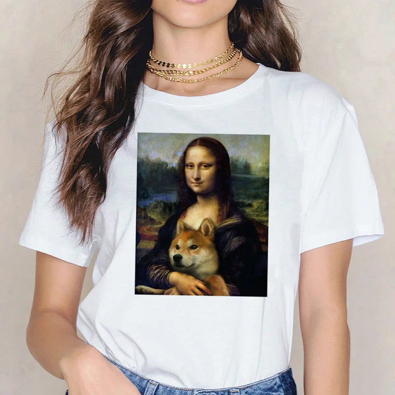 Женская футболка Mona Lisa белая Винтажная в стиле Харадзюку с эстетическим дизайном
