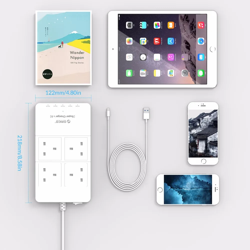 Смарт-лента питания ORICO 4 выхода защита от напряжения 5 usb-портов настольное