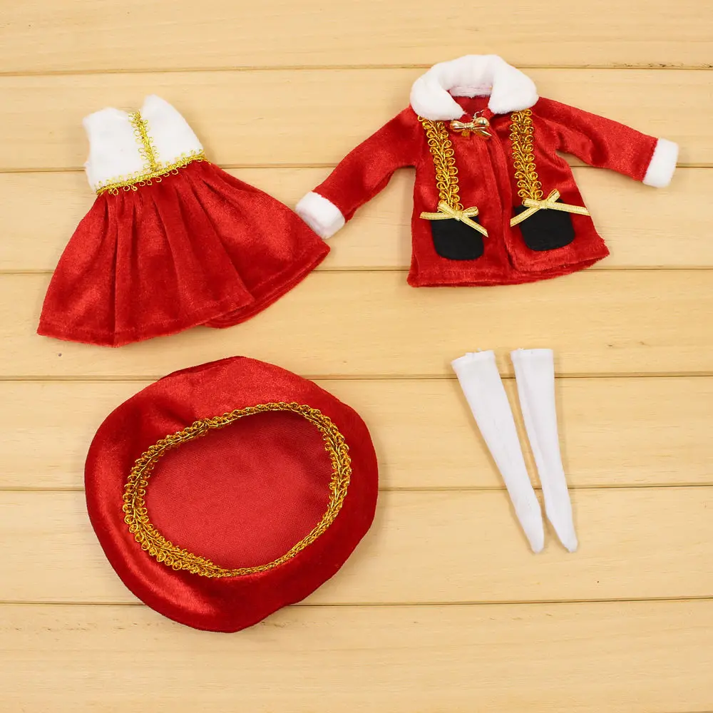 Blyth doll ледяной новогодний костюм Рождественская одежда красные береты платье пальто белые леггинсы 1/6 Подарочная игрушка подходит для 30 см одежды