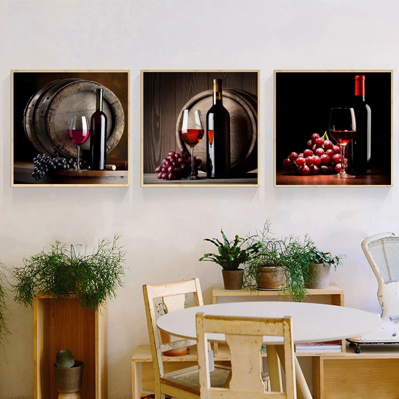 Постеры и принты настенная Картина на холсте виноградное вино бокалы бутылки