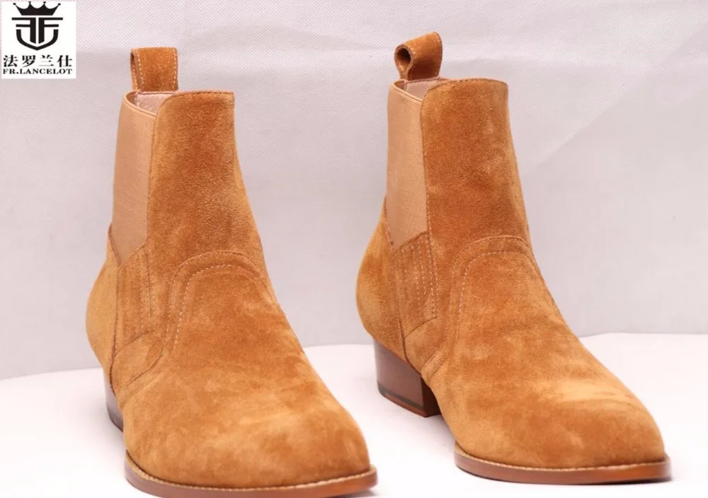 

2019 FR.LANCELOT chelsea boots men real leather boots british style suede leather ankle shoes high top quality slip on men boots
