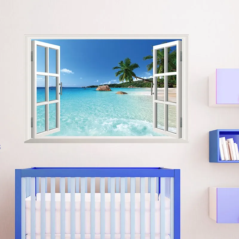 3D DIY Имитация окна виниловая наклейка на стену для детской комнаты украшение стены Искусство Наклейка Венеция Морской Декор съемные обои