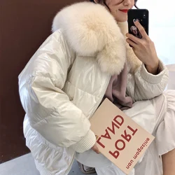 white 90% белый утиный пух, зимняя женская куртка,, chaqueta mujer, пальто с натуральным лисьим меховым воротником, короткая женская парка, abrigo mujer - Цвет: white