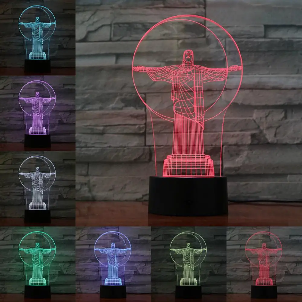 3D светильник с изображением Бога Иисуса креативная светящаяся лампа меняющая