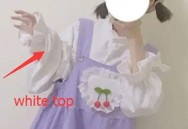 white shirt blouse Лоскутное кружевное вязаное платье в стиле «лолита» с милыми вишневыми кисточками в стиле «лолита»; Японское студенческое платье на бретелях для девочек; корейский модный халат; свободные топы - Цвет: white shirt blouse