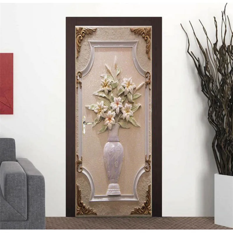 Двери обои белая ваза 3D DIY фрески фон для гостиной спальни стеклянная наклейка