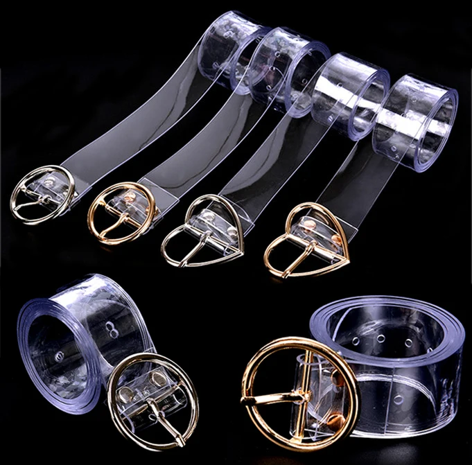

Heart Belts For Women Resin Cute Transparent Belt Jeans Dress Waist Strap Pin Buckle Harajuku Ladies Round PVC Clear Belt