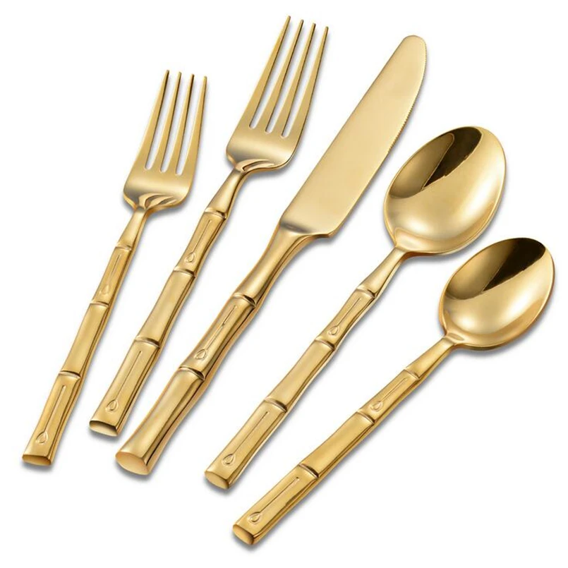 1 Set creative western gold cutlery flatware set spoon fork knife 5-piece suit high-grade stainless steel dinnerware tableware