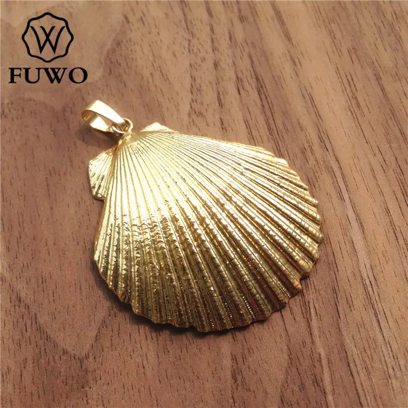 FUWO Золотая подвеска в виде ракушки фестона с гальваническим покрытием 24 каратным