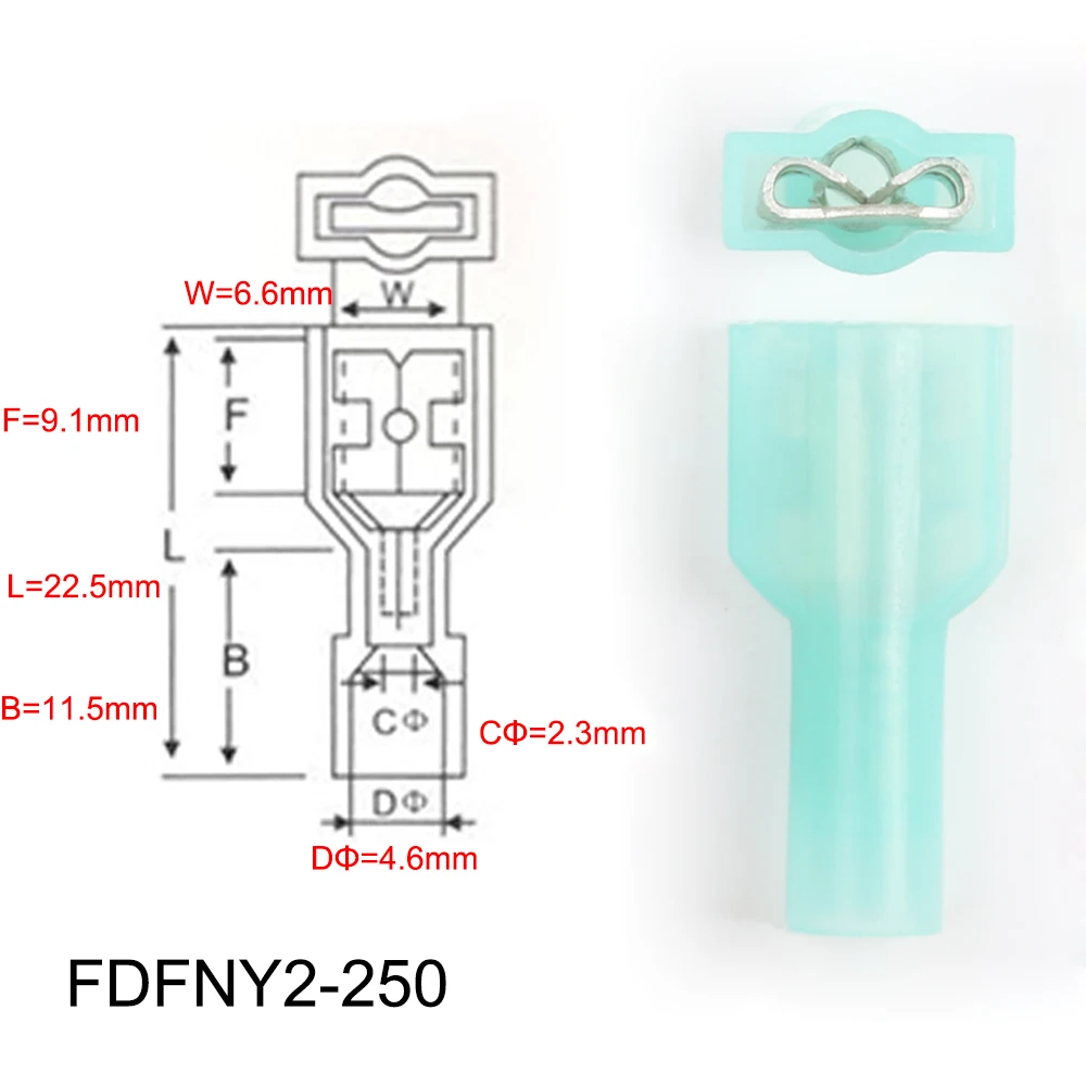 FDFNY2-250 нейлон латунь женский изолированный вилочный кабельное соединение