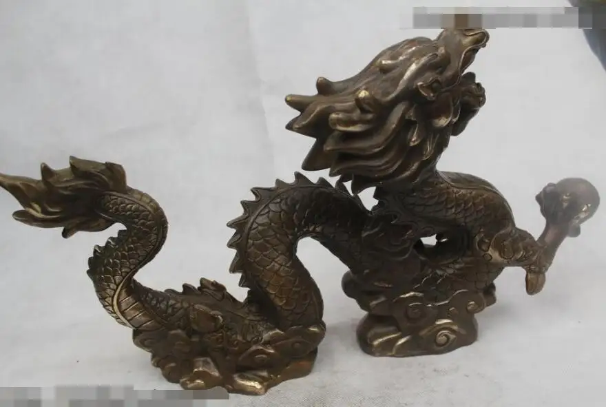 

Free shipping S03151 11"Chinese Folk Pure Bronze excellent Lucky Lifelike Dragon Play Bead Statue