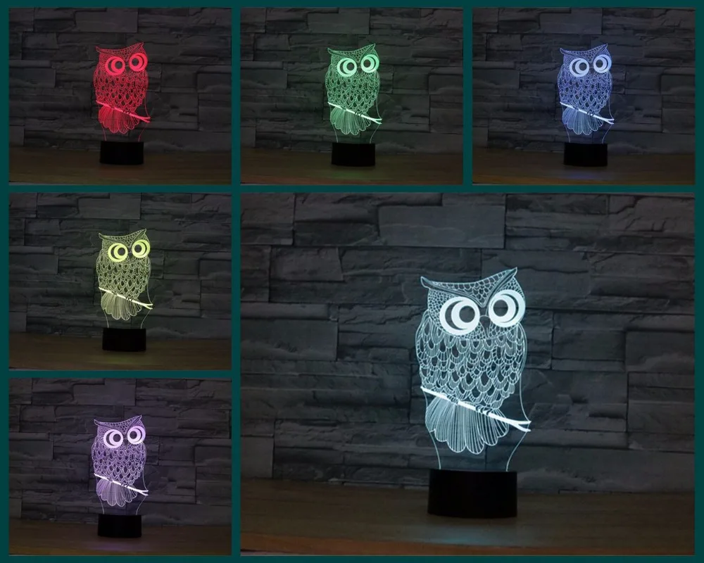 Kawaii мультфильм 3D Сова ночник RGB переменчивая лампа настроения Светодиодная DC 5V