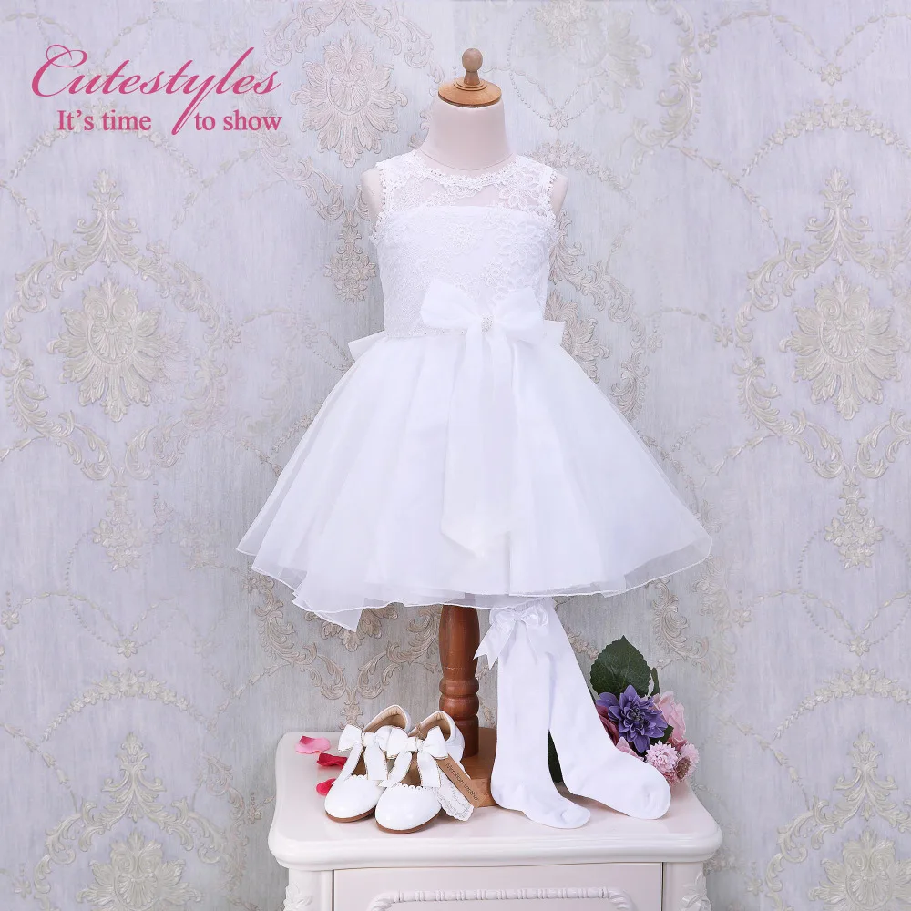 Cutestyles Summer Girls White Flower Dresses For Party Formal Occassion Embroidery Lace Wedding Guest Sundress GD50611-5 | Детская