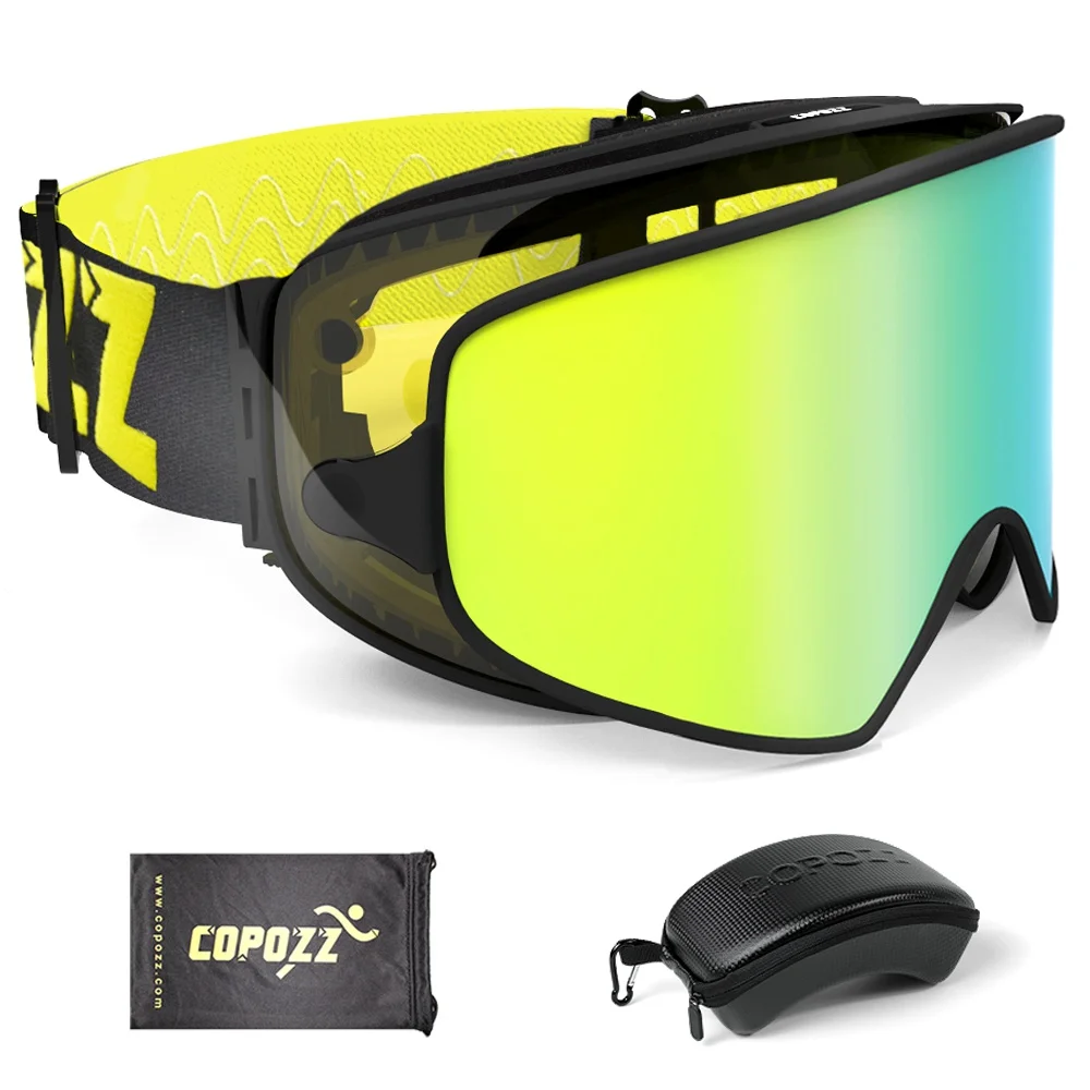 Gold lens COPOZZ магнитные 2 в 1 лыжные очки с Чехол 2 линзы для ночного катания Лыжная Маска Анти-Туман UV400 сноуборд очки для мужчин и женщин - Цвет: Gold lens