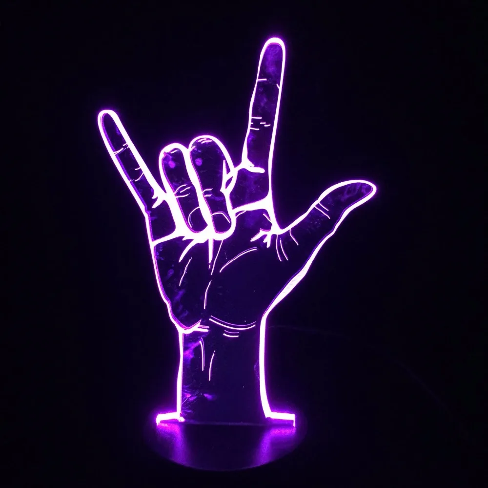 I Love You Sign Language 3D Ночник светильник светодиодный 7 цветов прикроватная лампа
