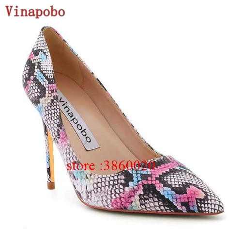 8cm VINAPOBO/женские туфли-лодочки из матовой кожи со змеиным принтом; цвет красный, черный; вечерние туфли на высоком каблуке-шпильке с острым носком; пикантные офисные свадебные туфли - Цвет: 8cm
