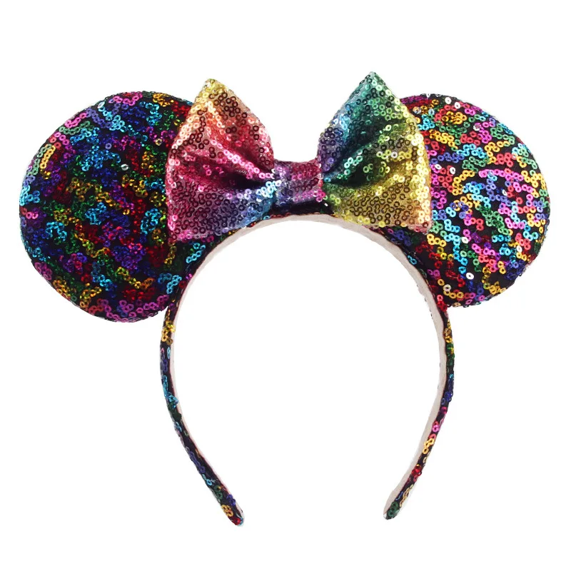 Повязка для волос с радужными блестками уши Минни-Маус Детская повязка бантом