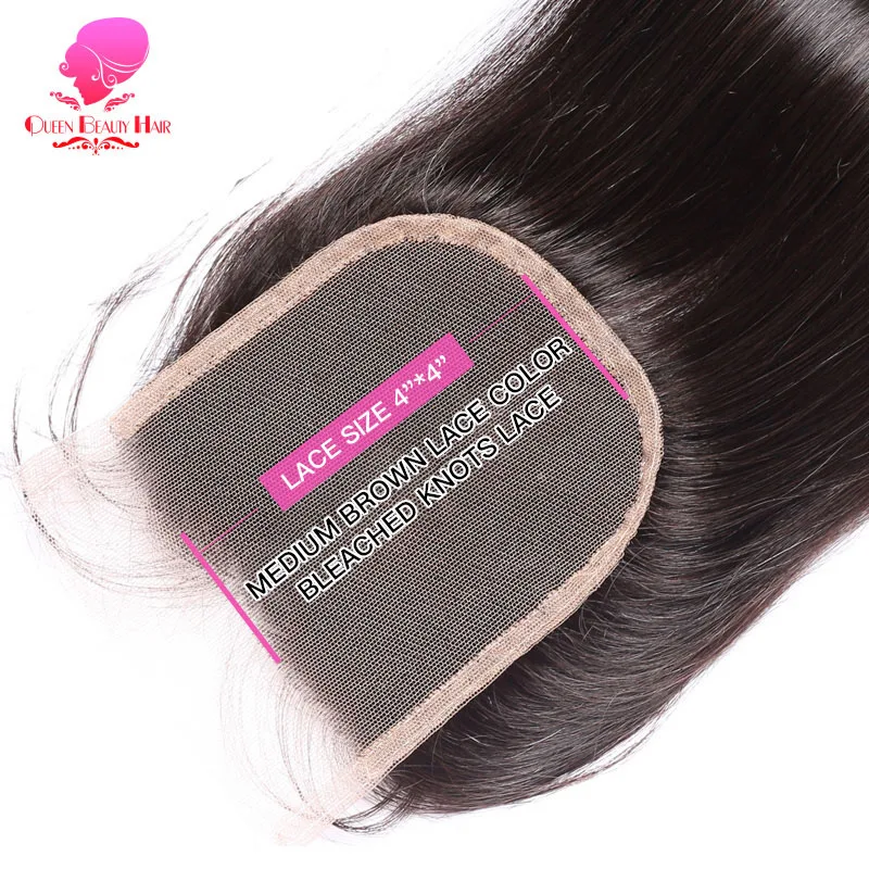 QUEEN BEAUTY волосы бразильские прямые закрытие 4x4 Remy человеческие свободная Часть