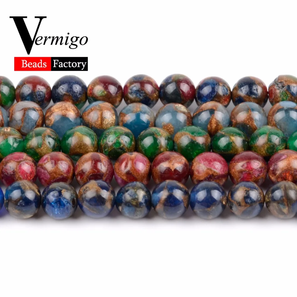 Бусины россыпью из натурального камня зеленые Перегородчатые Круглые бусины для