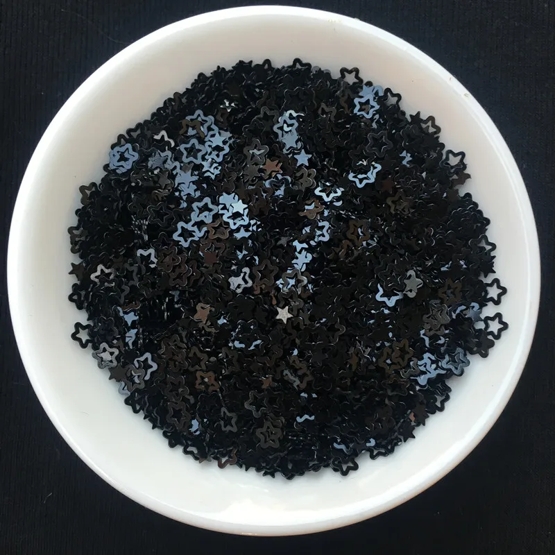 Блестки 10 г черного цвета в форме снежинки с разноцветными звездами сердцами