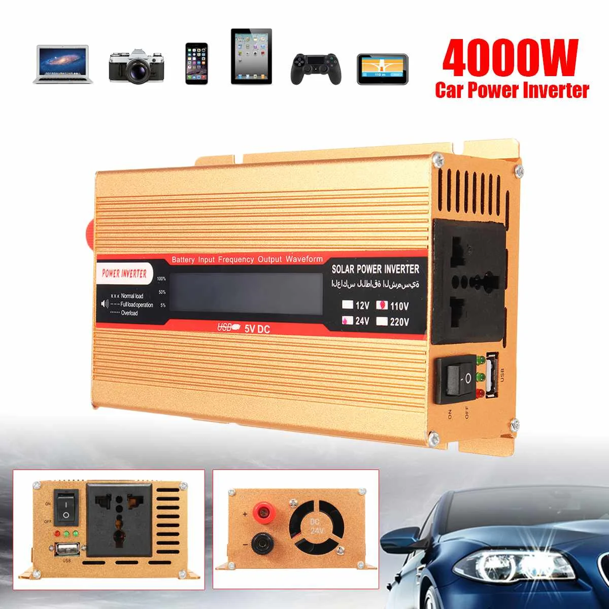 USB 4000 Вт 12/24V дo AC 220/110V автомобильный Мощность Инвертер высокая скорость преобразования Модифицированная синусоида преобразователь для различных Приспособления