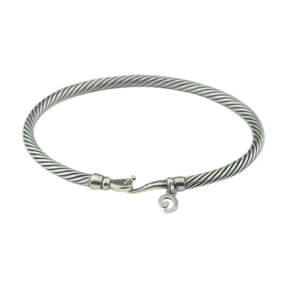 925 Стерлинговое серебро очарование Антикварный Серебряный браслет/манжеты