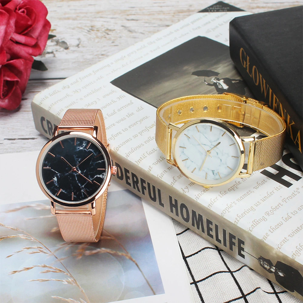 Женские часы с циферблатом кварцевые наручные из сплава и мрамора 2018|Женские