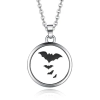 round 27mm bat shape aroma pendant necklace stainless steel aromatherapy essential oil diffuser perfume box locket pendant