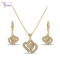 2018 new fashion charm necklaces earring gold white color double heart shaped love jewelry sets for valentine s day gift