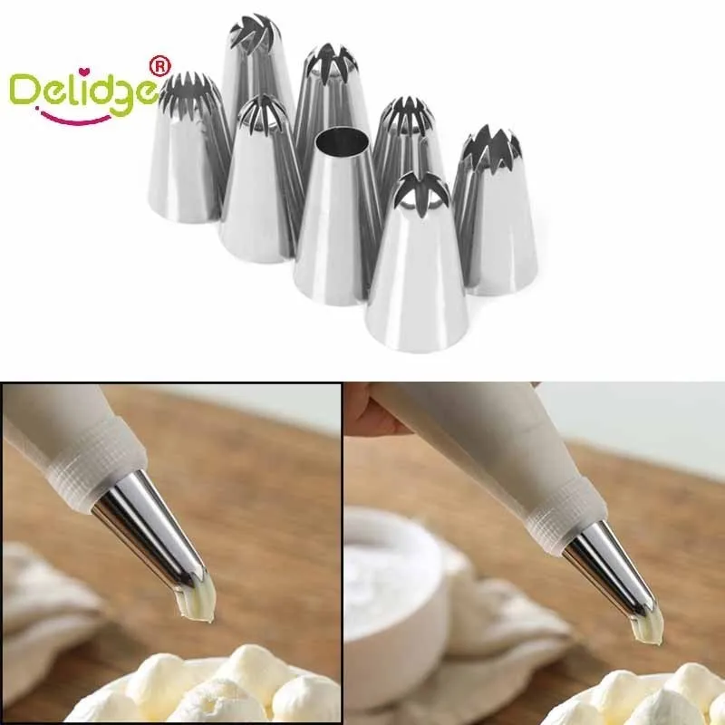 Delidge 8 шт./компл. большой Размеры насадка для декорирования торта Кухня аксессуары крем для глазировки Fondant(сахарная) патрубок "роза" отделочных работ