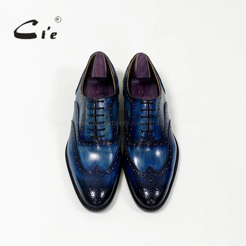cie square toe brogues medallion 100%genuine calf leather outsole men dress patina blue shoe handmade OX-10-06 | Обувь