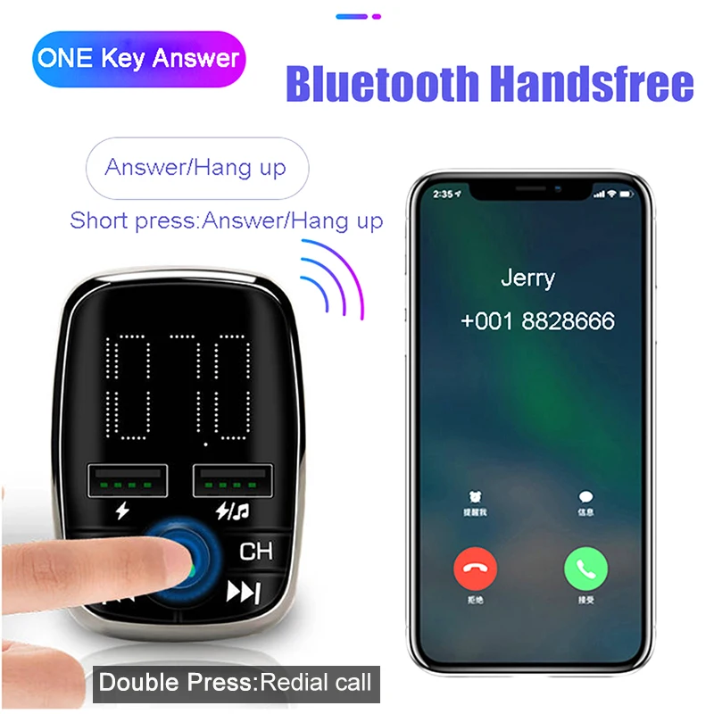 JINSERTA Remote control Car Kit MP3 Player Handsfree Bluetooth 5.0 FM Transmitter Dual USB Charger TF Flash Music Play | Автомобили и