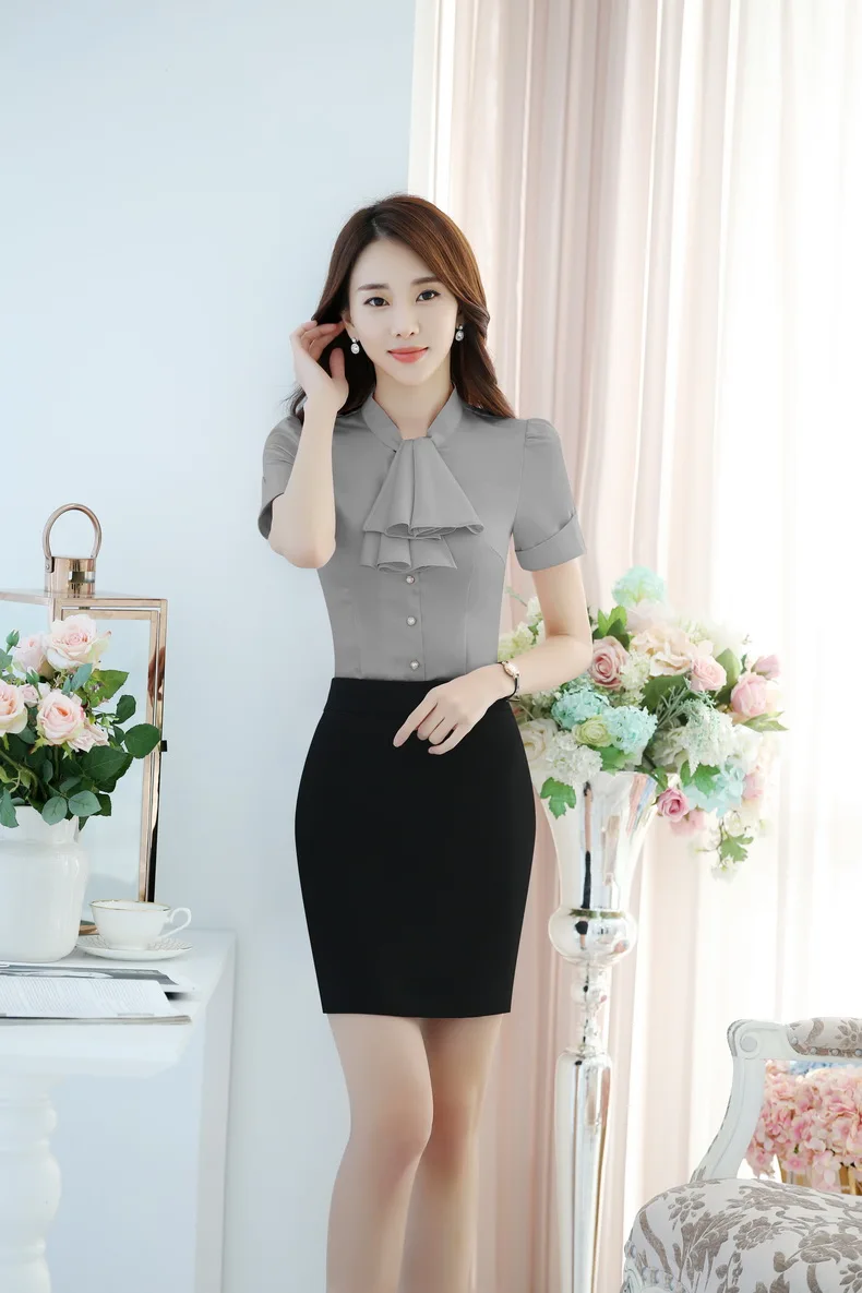 Блузка женская шифоновая с коротким рукавом модный топ для офиса и работы