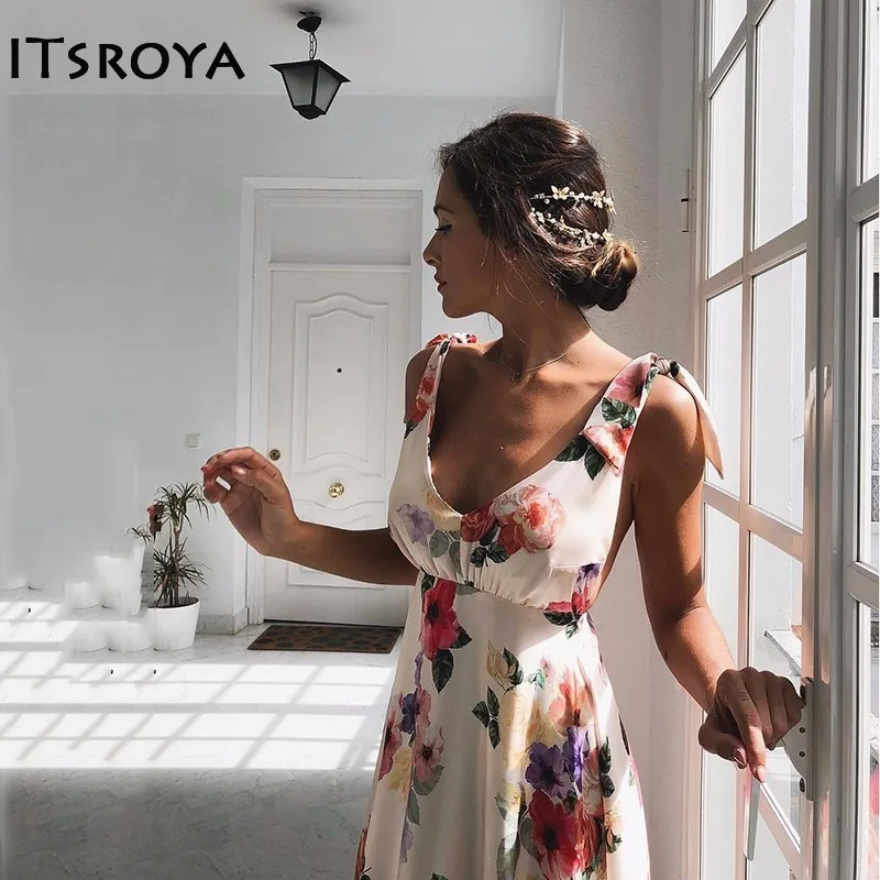 Itsroya Новое Женское пляжное платье с цветочным принтом Длинные платья для отпуска
