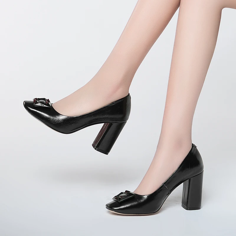 S.Romance Women Pumps Genuine Leather Fashion Elegant Square Toe Slip-On Strange Heels Woman Shoes Black Red Nude SH455 | Обувь