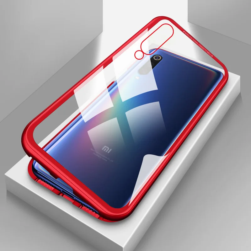 Red Магнитный чехол KEYSION для Xiaomi mi 9 8 SE A2 прозрачное закаленное стекло+ металлическая жесткая задняя крышка для Red mi Note 7 Pro 6 5 Pro F1 - Цвет: Red
