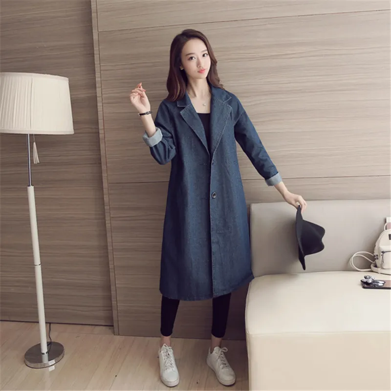 Женская джинсовая ветровка Повседневная Длинная свободная куртка из денима с