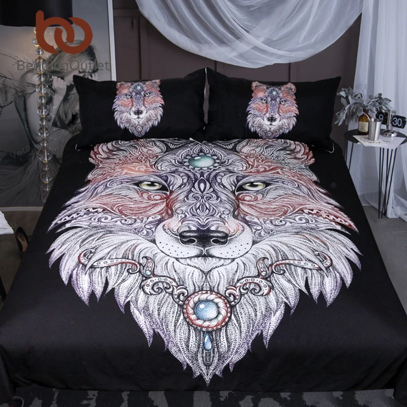 Комплект постельного белья BeddingOutlet с рисунком волка и головы пододеяльник для