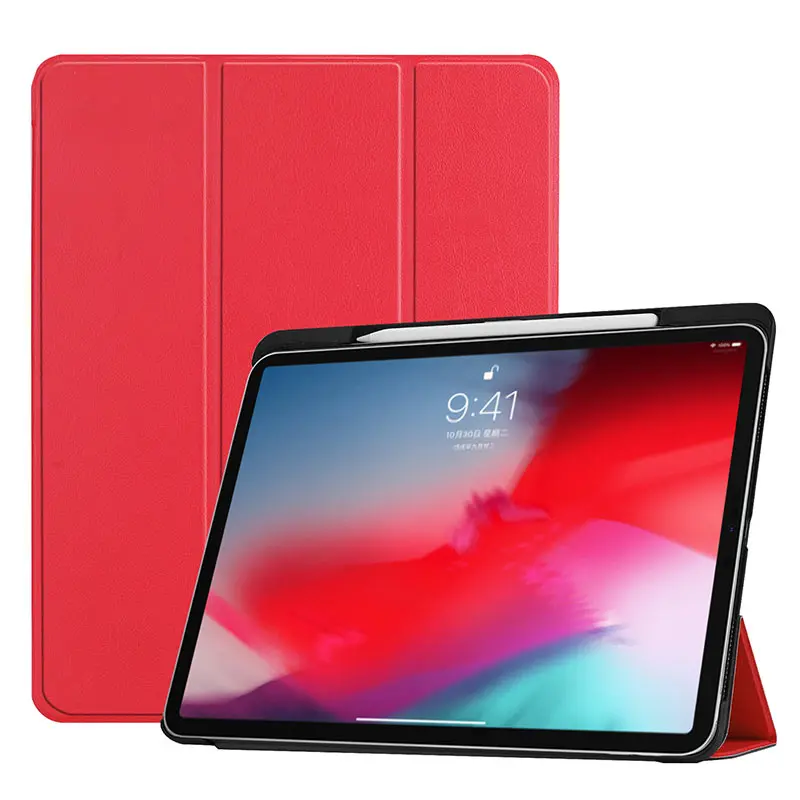 Funda для iPad Pro 11 чехол с карандашом Держатель смарт из искусственной кожи Trifold подставка+ Жесткая задняя крышка из ПК для нового iPad Pro 11 чехол - Цвет: Pro 11-Red