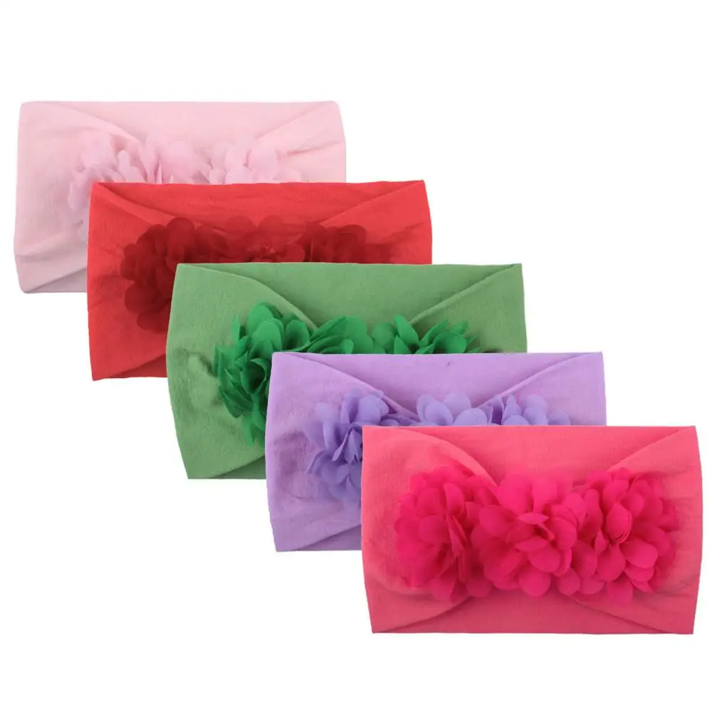 B NEW 5pcs/lot Cute Kid Baby Girls Headband Baby Toddler Turban Solid Flower Hair Band bandeau bebe Accessorie - Цвет: B