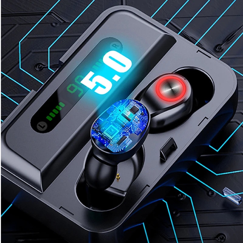 Светодиодный дисплей TWS 5 0 беспроводные наушники 6D стерео Bluetooth Спортивная