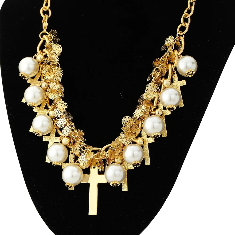 Neoglory Simulated Pearl Pendant Long Necklace Vintage Religious Cross Style For Classic Lady Party Anniversary | Украшения и