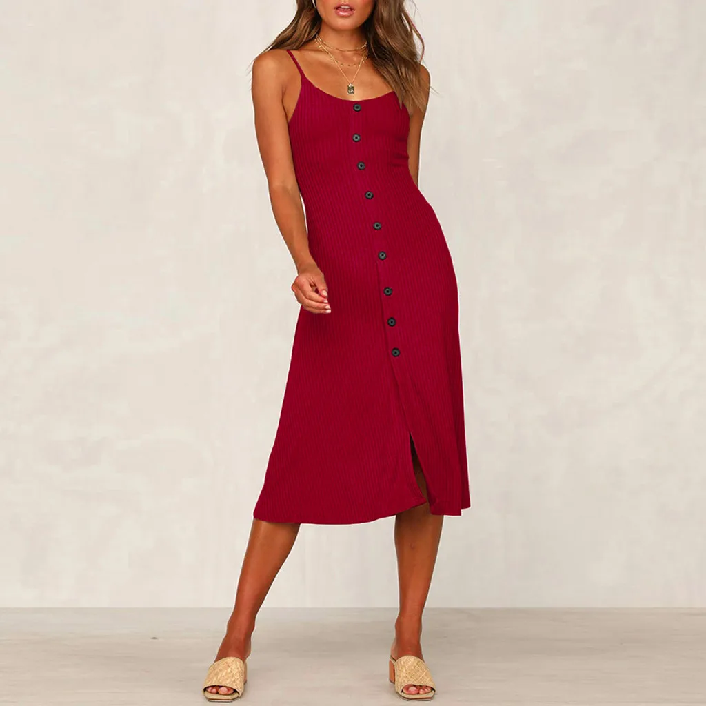 Винтажные летние платья повседневные женские без рукавов на пуговицах до колена