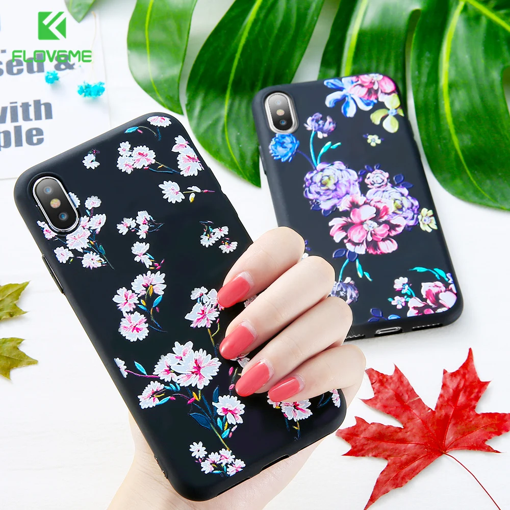 FLOVEME 3D Цветочный чехол для iPhone 5 Женский 6 6S Plus 7 8 мягкий элегантный Рельефный