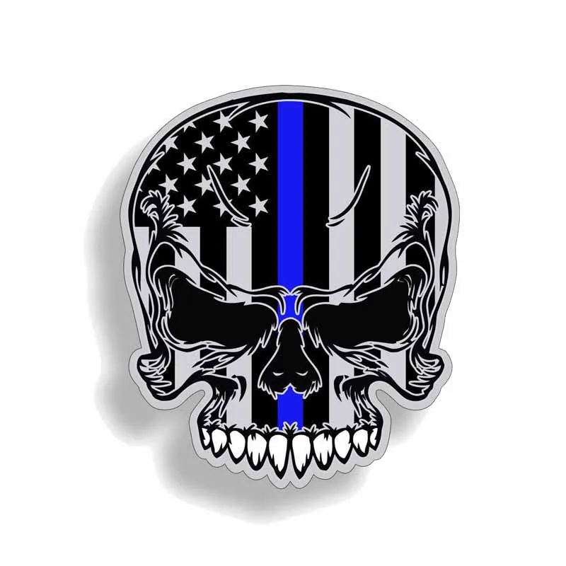 YJZT 11.4CM*13.6CM Blue Line Flag Skull Police Officer Accessories PVC Decal Car Sticker 6-0082 | Автомобили и мотоциклы