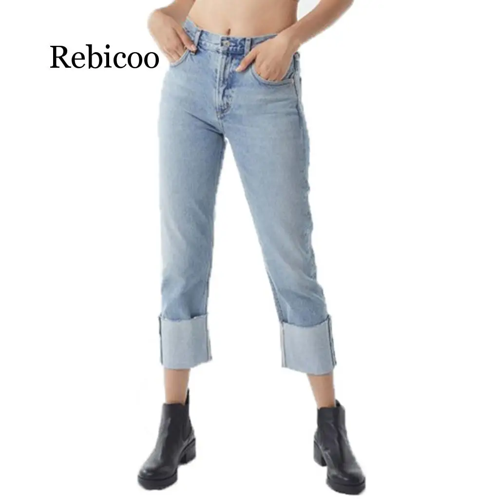 

Women Denim Jeans High Waist Straight pants Drawstring Elastic Trouser ladies Stretch Jeans female washed denim pencil pants