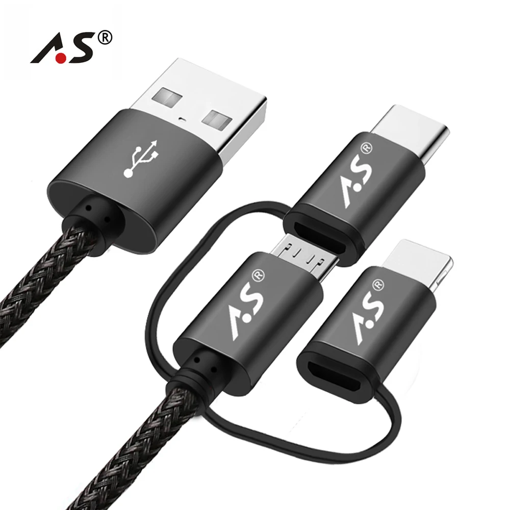 A.S 3в1 USB кабель для iPhone XS X 8 7 6 5 Micro Type C Samsung S9 S8 быстрой зарядки 2.4A шнур зарядного