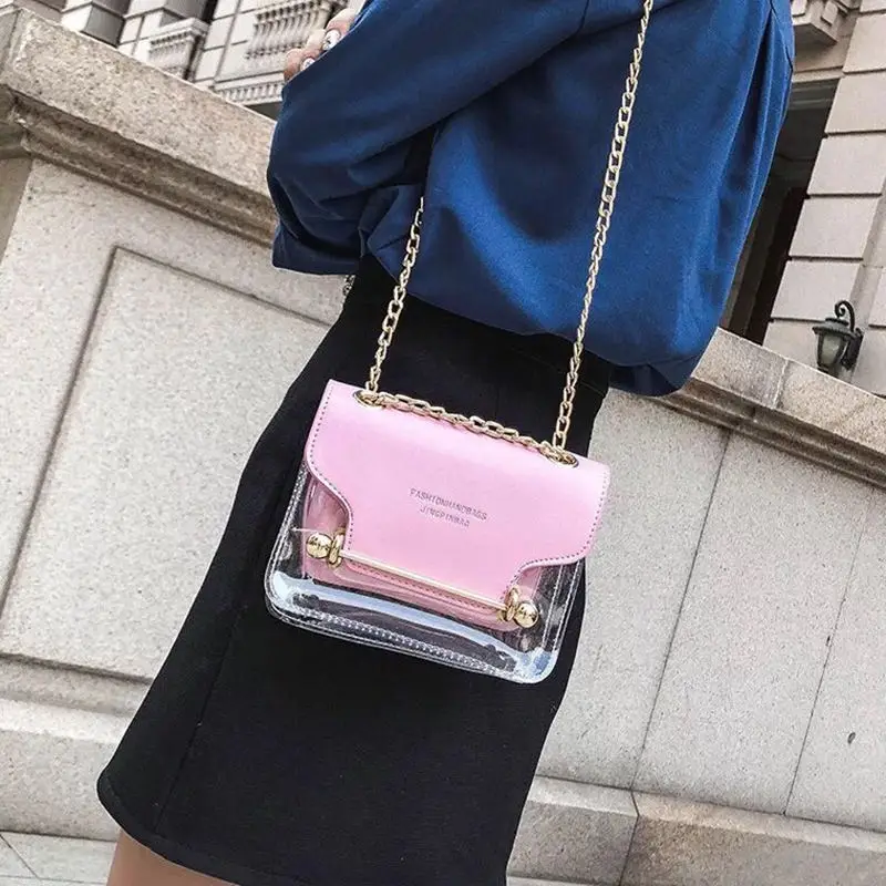 2019 Fashion Women Brand Design Small Square Shoulder Bag Clear Transparent PU Composite Messenger Bags New Female Handbags