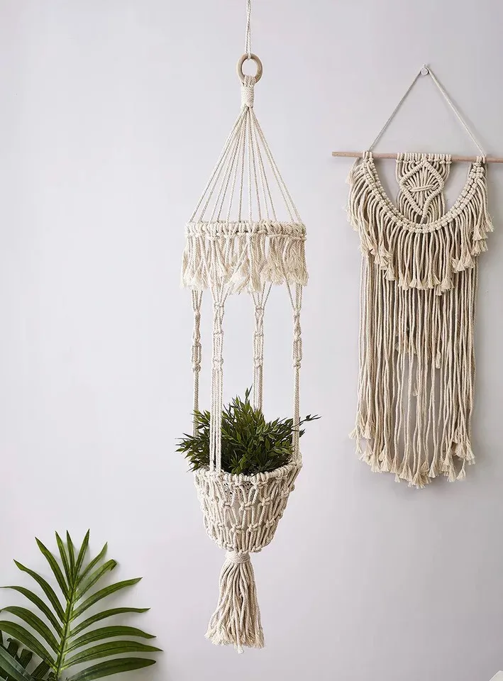 Ручной работы хлопок тканые макраме стены кашпо для цветов Decoracion Hogar цветочный горшок Gatden корзина для украшений растительный держатель