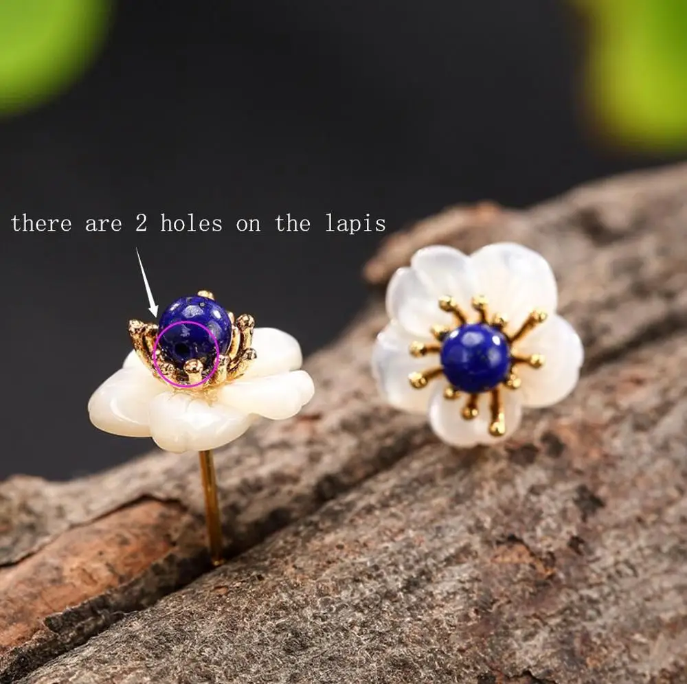 S92 Твердые серьги-гвоздики из стерлингового серебра с лазуритом перламутровым